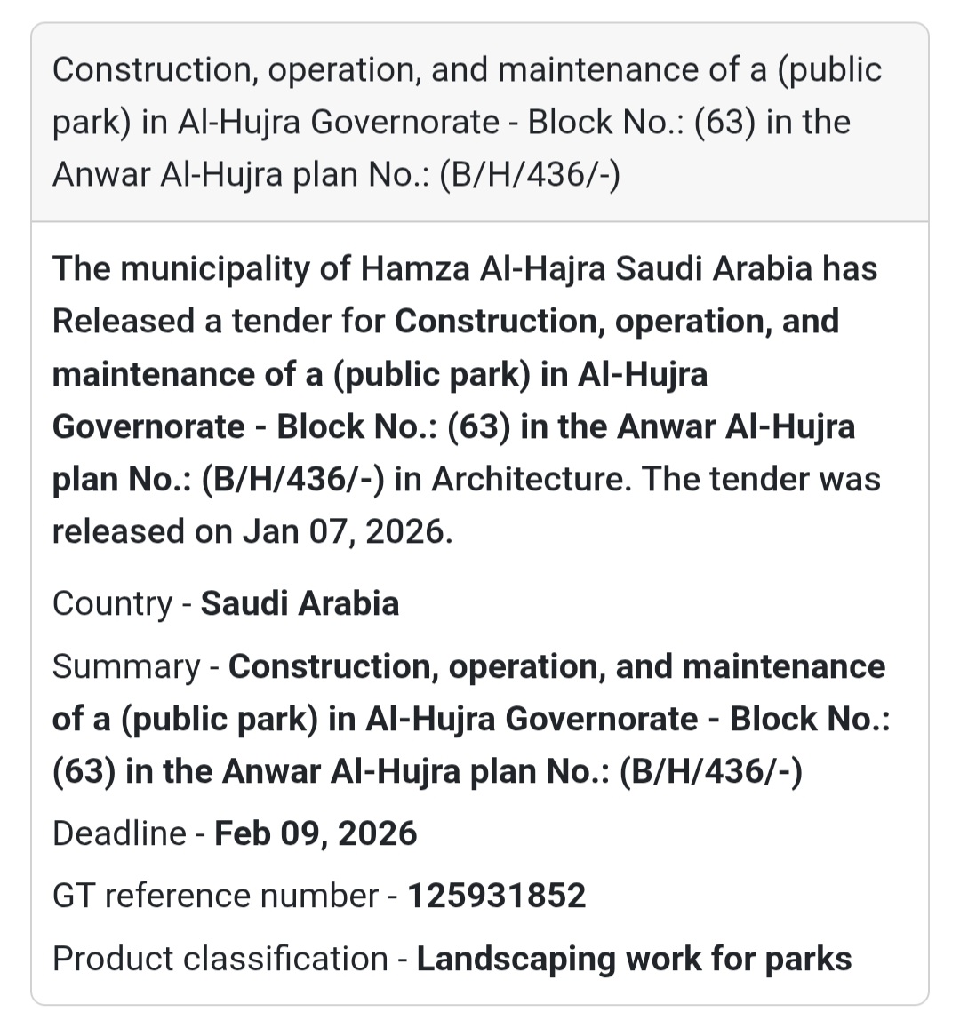 🌳 Public Park – Block 63 (Anwar Al-Hujra Plan)