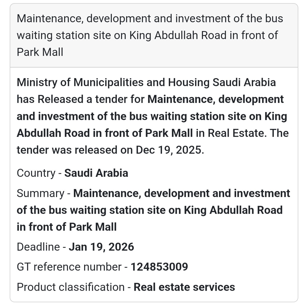 🔔 Public Transport Infrastructure Tender | Saudi Arabia 🇸🇦