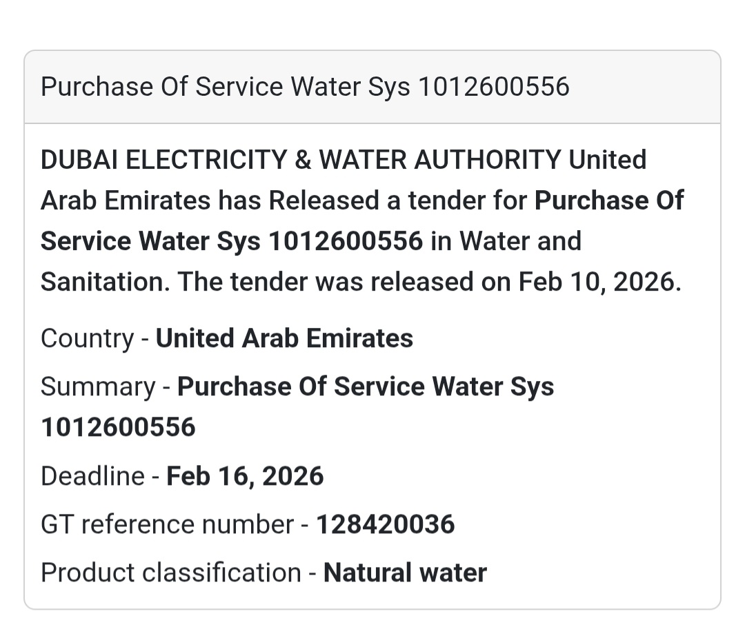 💧 Purchase of Service Water System – UAE