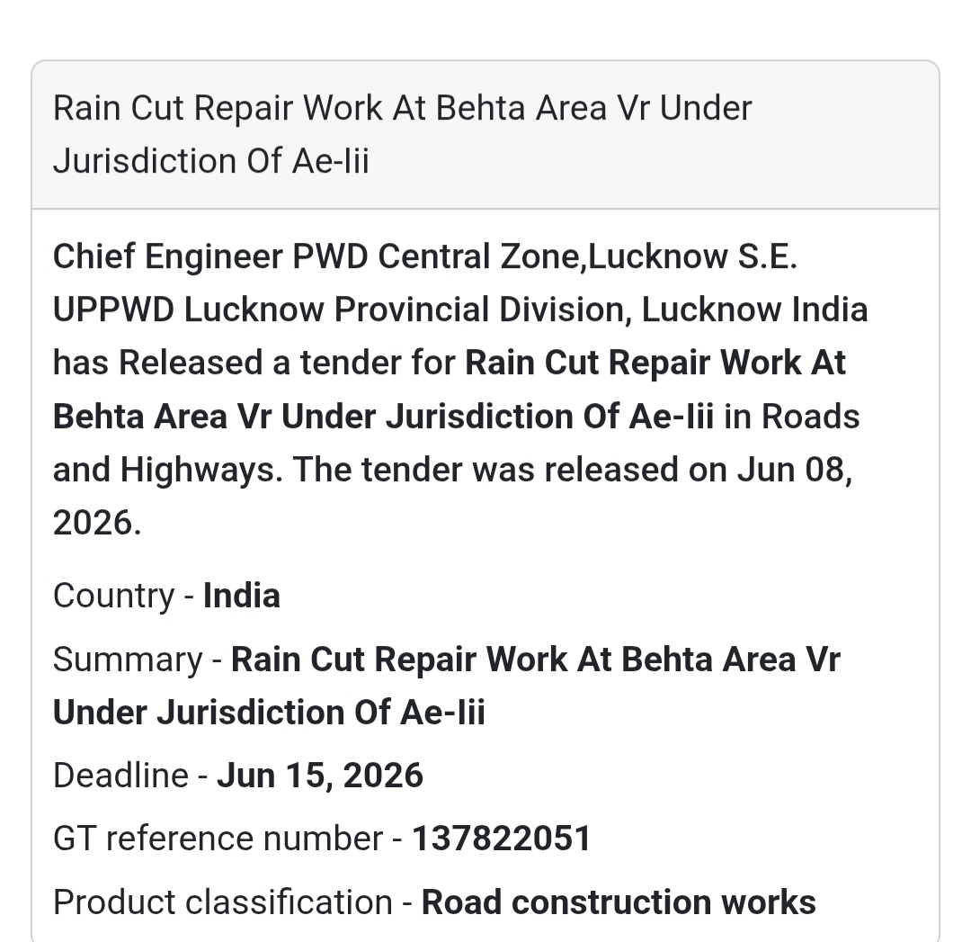 🌧️ Rain Cut Repair Tender | Behta, Lucknow 📍Uttar Pradesh