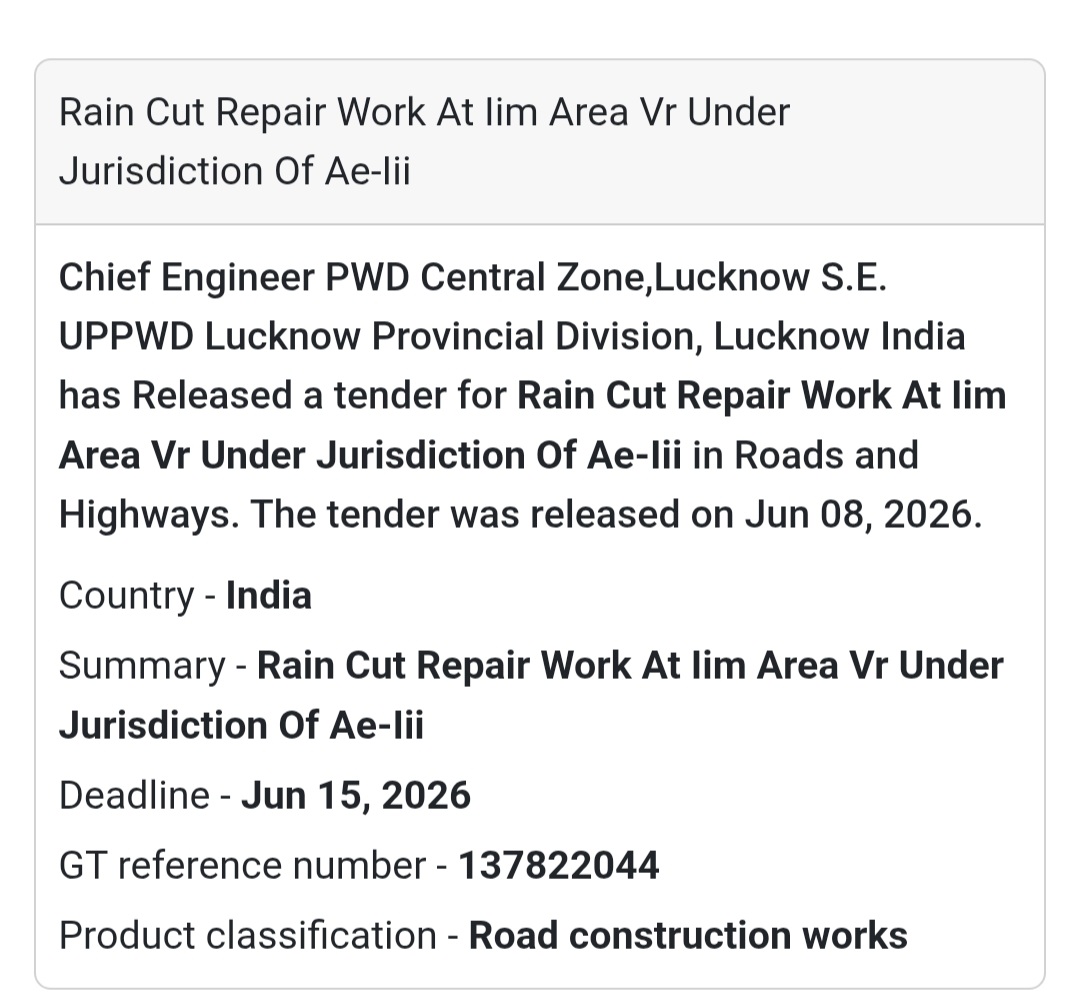 🌧️ Rain Cut Repair Tender | Lucknow 📍Uttar Pradesh