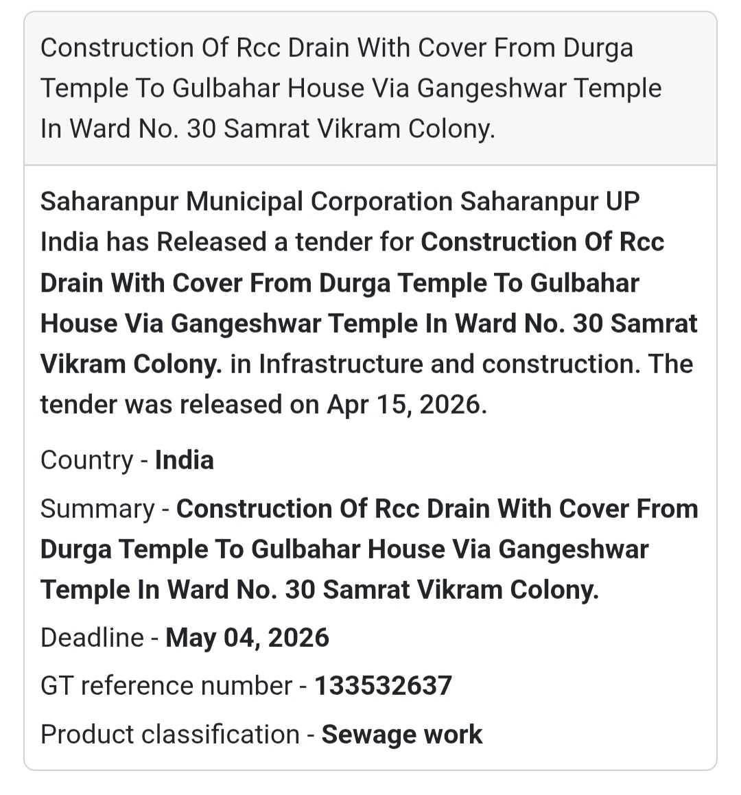 🏗️ RCC Drain with Cover – Saharanpur