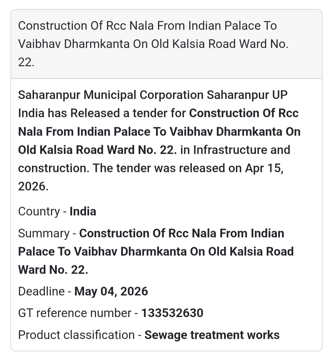 🏗️ RCC Nala Construction – Saharanpur (Ward 22)