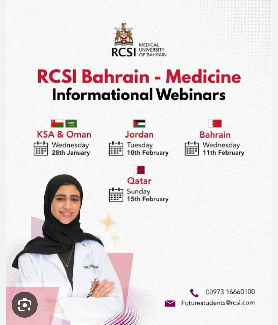 🎓 RCSI Bahrain – Medicine Informational Webinars