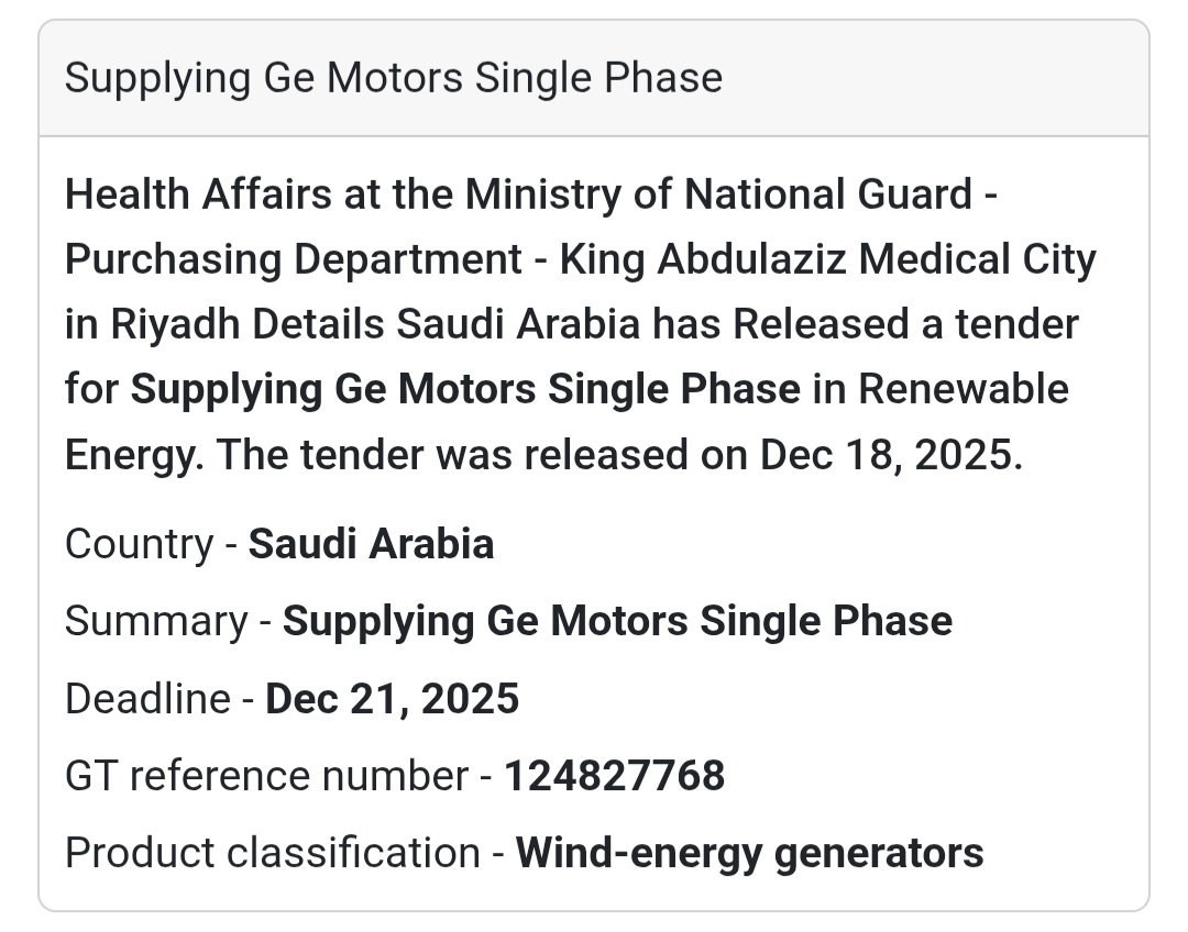 🔔 Renewable Energy Equipment Tender | Saudi Arabia 🇸🇦