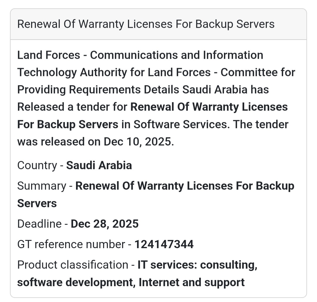 Renewal of Warranty Licenses – Backup Servers