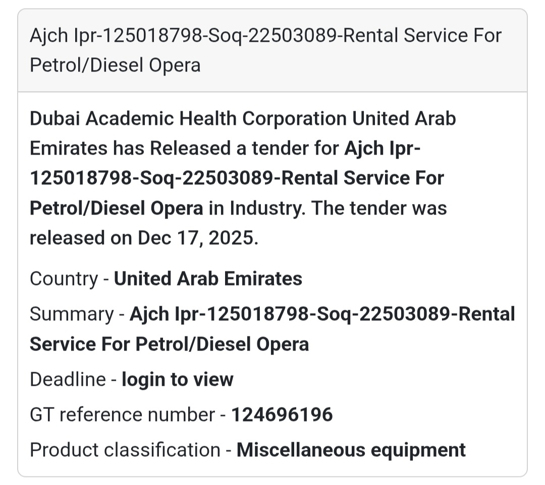 🔔 Rental Services Tender | United Arab Emirates 🇦🇪