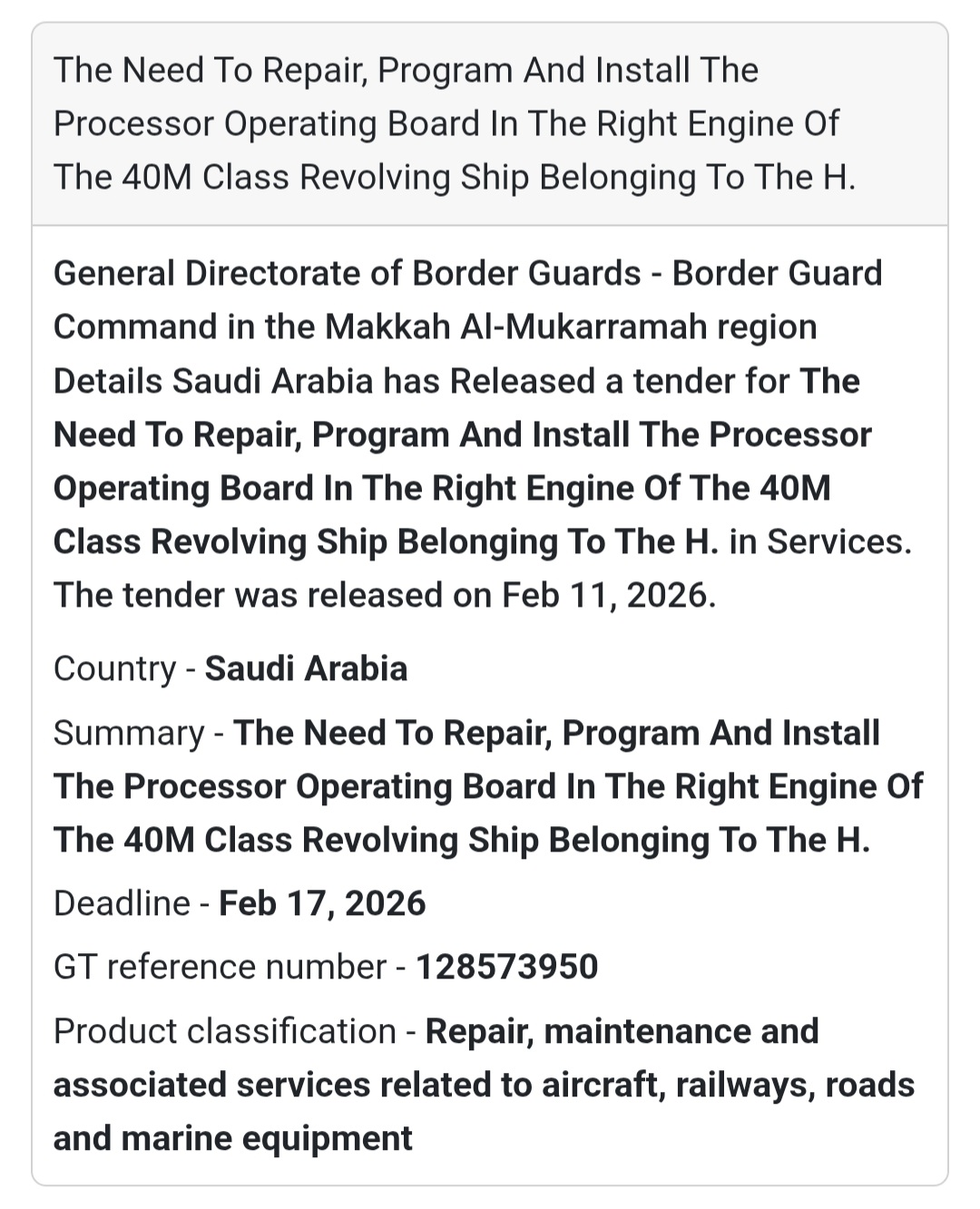 🚢 Repair & Installation – 40M Class Revolving Ship Engine Board