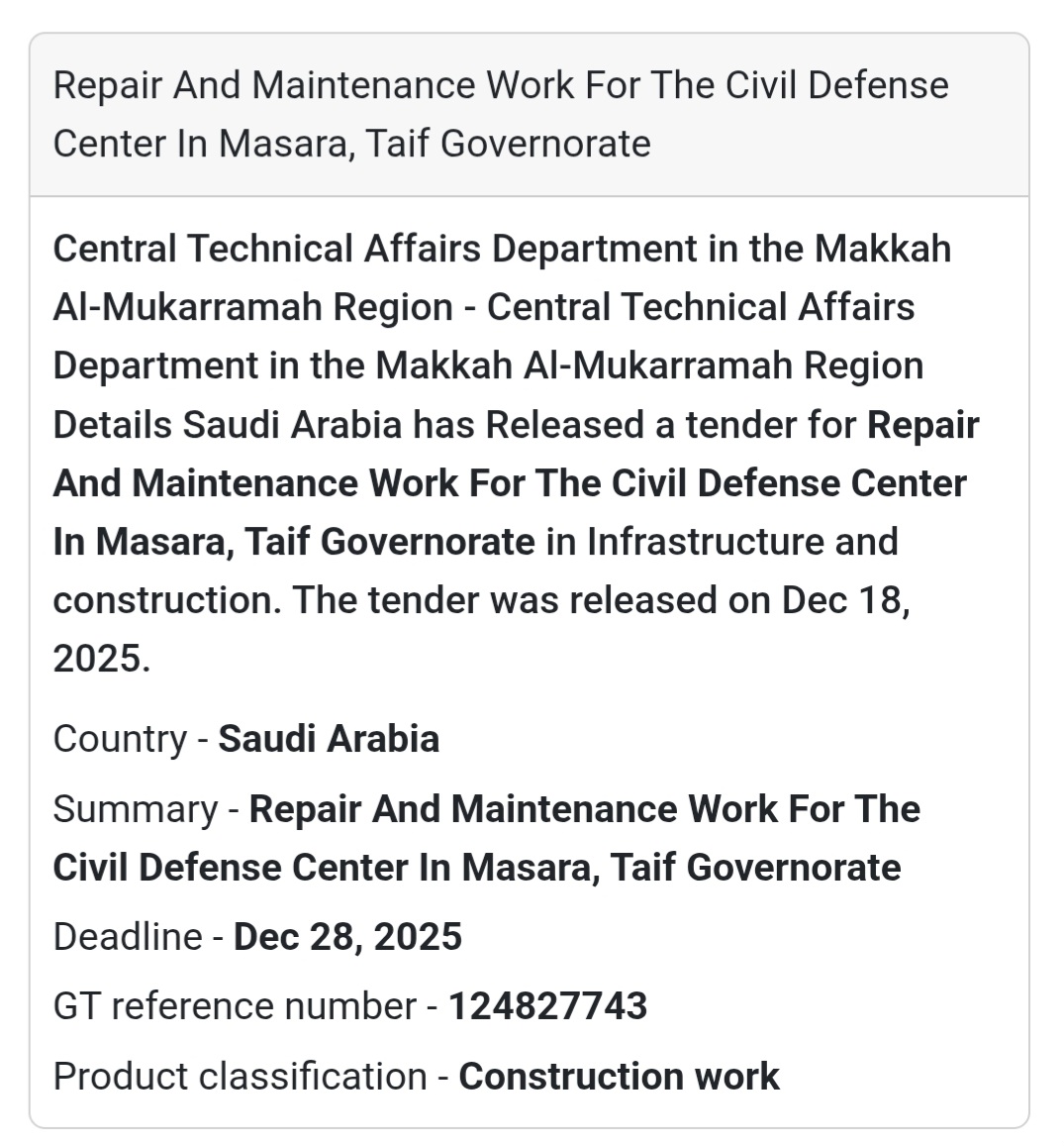 🔔 Repair & Maintenance Tender | Saudi Arabia 🇸🇦