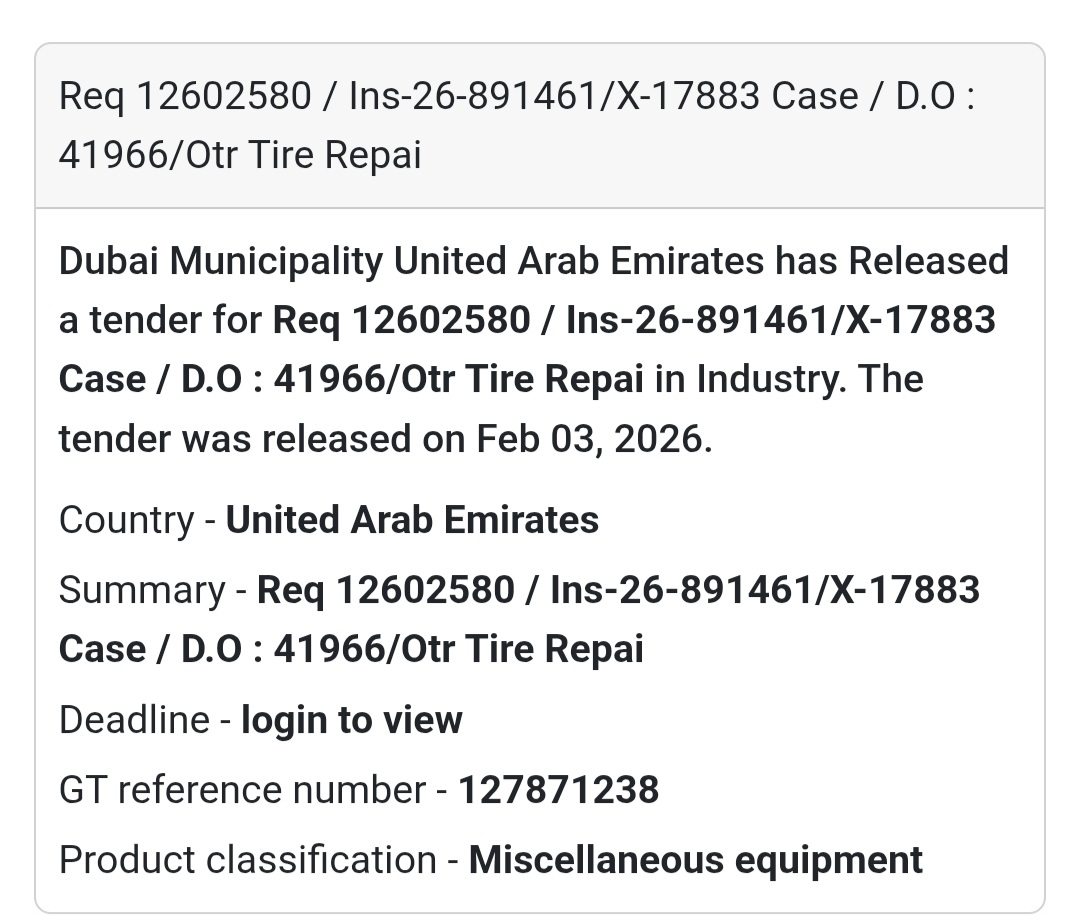 🔧 Req 12602580 – Other Tire Repair Miscellaneous Equipment | UAE 🇦🇪