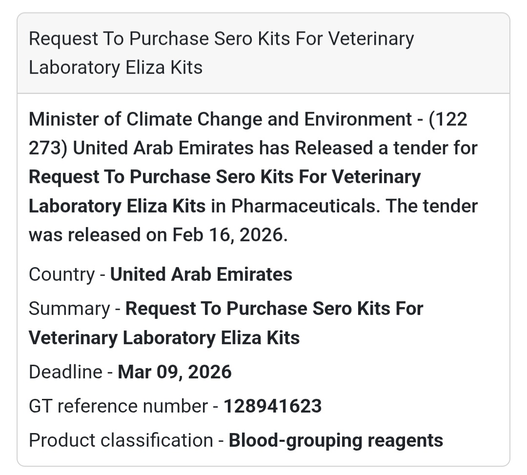 🧪 Request To Purchase Sero Kits For Veterinary Laboratory (ELISA Kits)