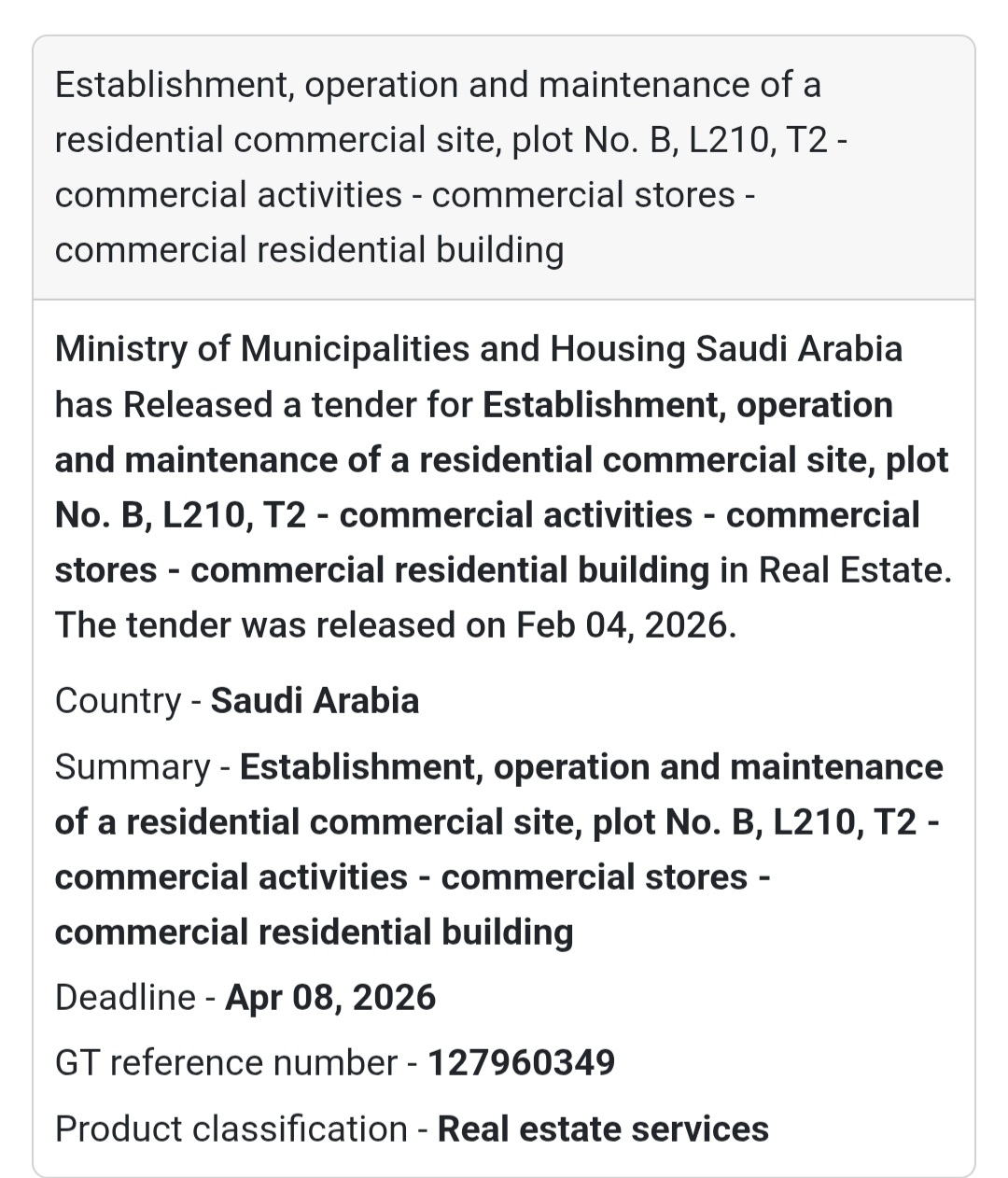 🏘️ Residential Commercial Site – Plot B, L210 (T2)