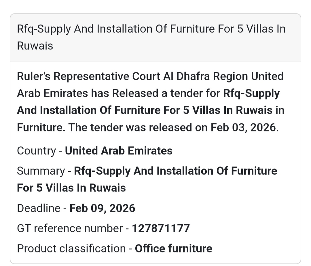 🪑 RFQ – Furniture for 5 Villas (Ruwais) Furniture | UAE 🇦🇪
