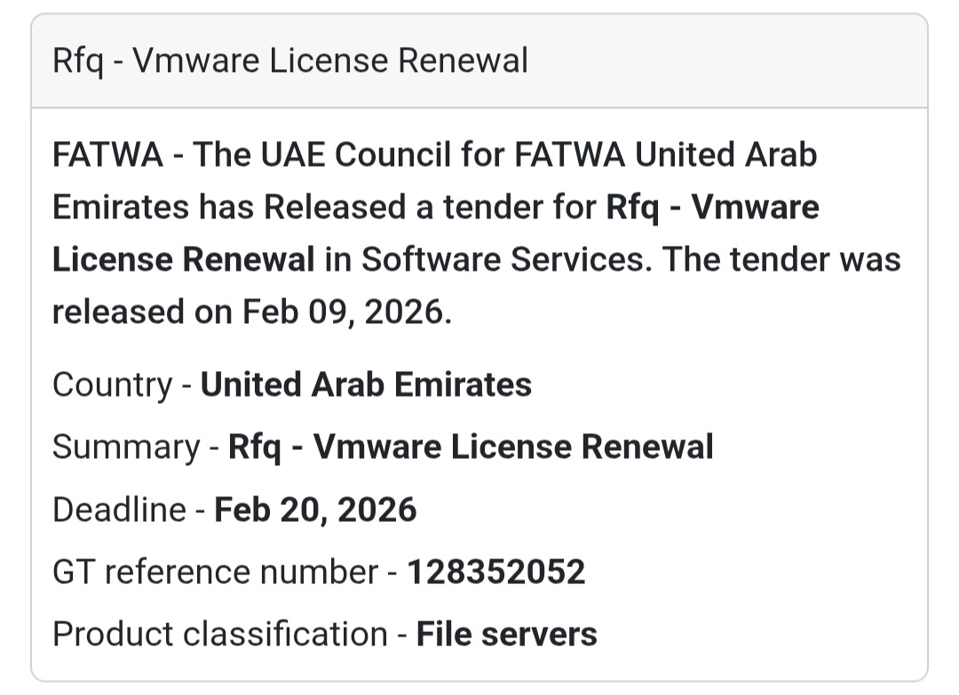☁️ RFQ – VMware License Renewal