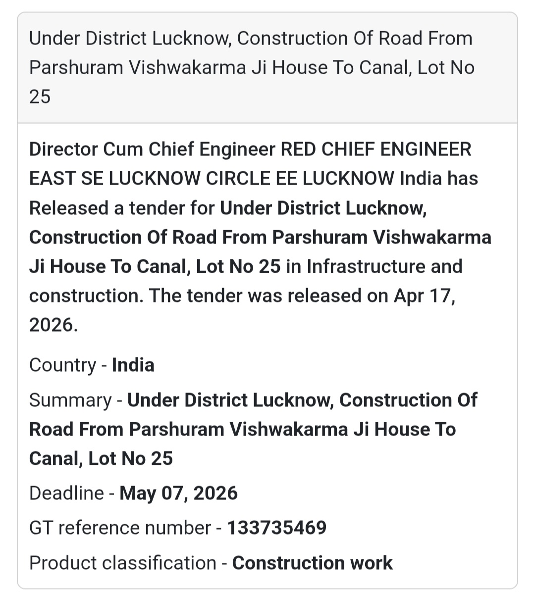 🛣️ Road Construction – Lucknow (Lot 25)