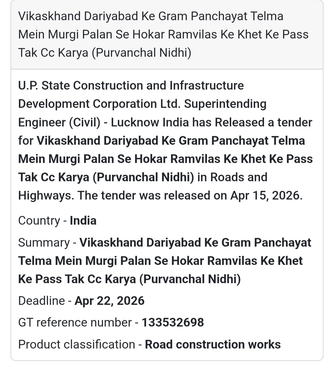 🛣️ Road Construction – Lucknow (Purvanchal Nidhi)