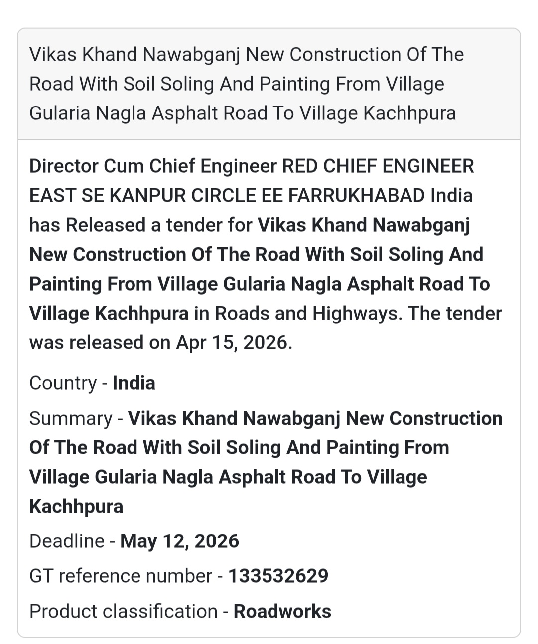 🛣️ Road Construction Work – Farrukhabad
