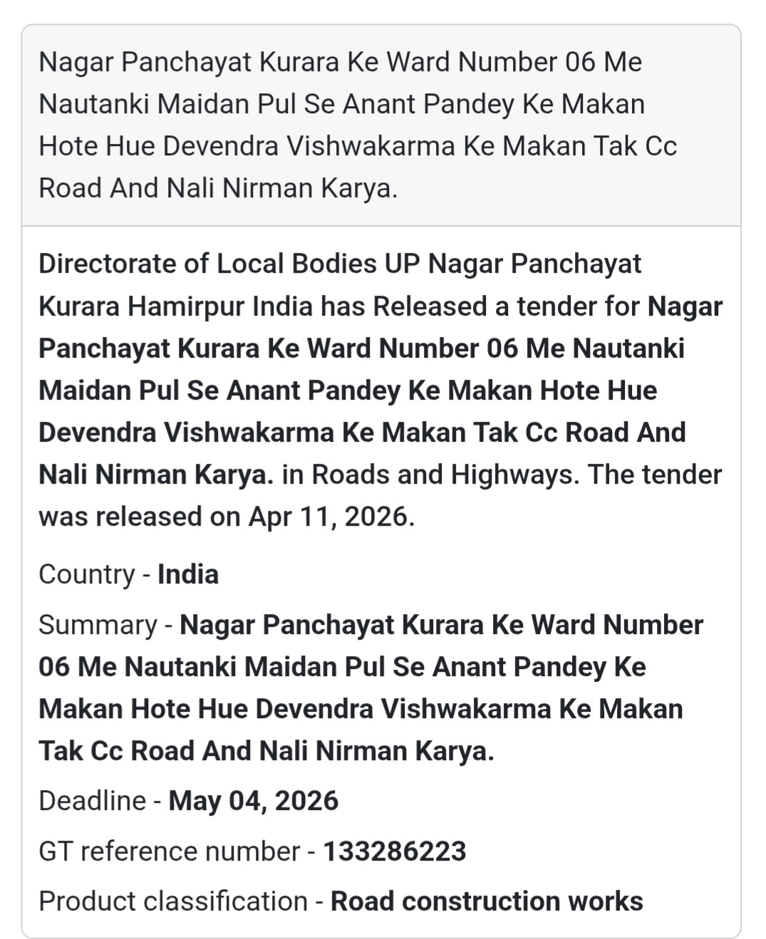 🛣️ ROAD & DRAIN WORK – HAMIRPUR