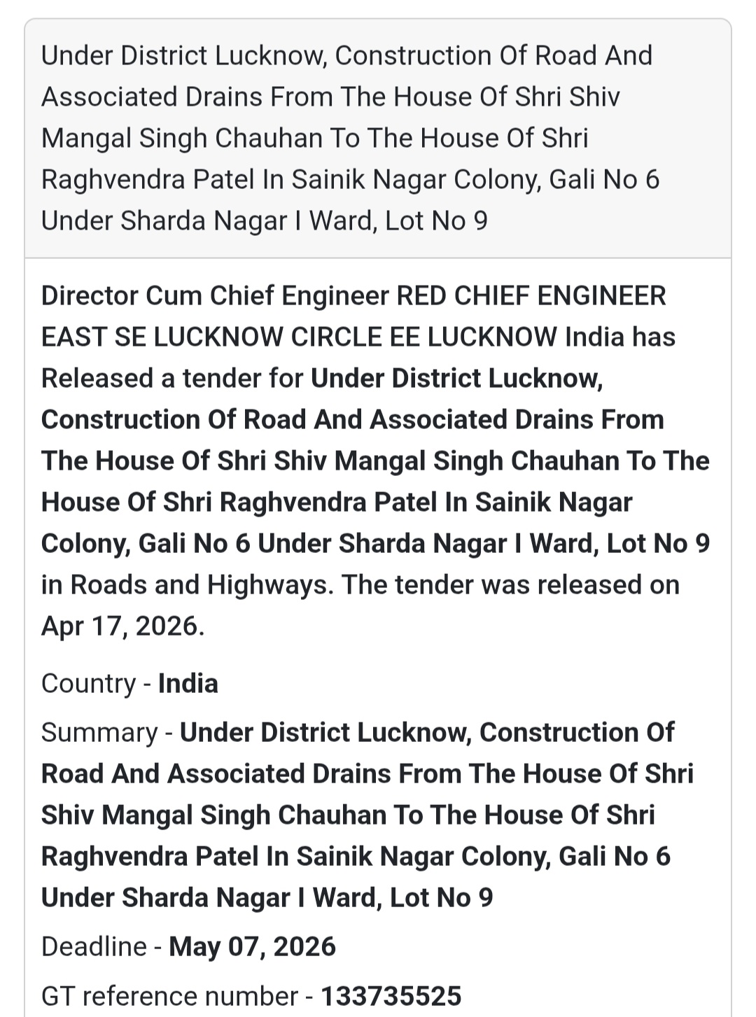 🛣️ Road & Drain Work – Lucknow (Sharda Nagar)