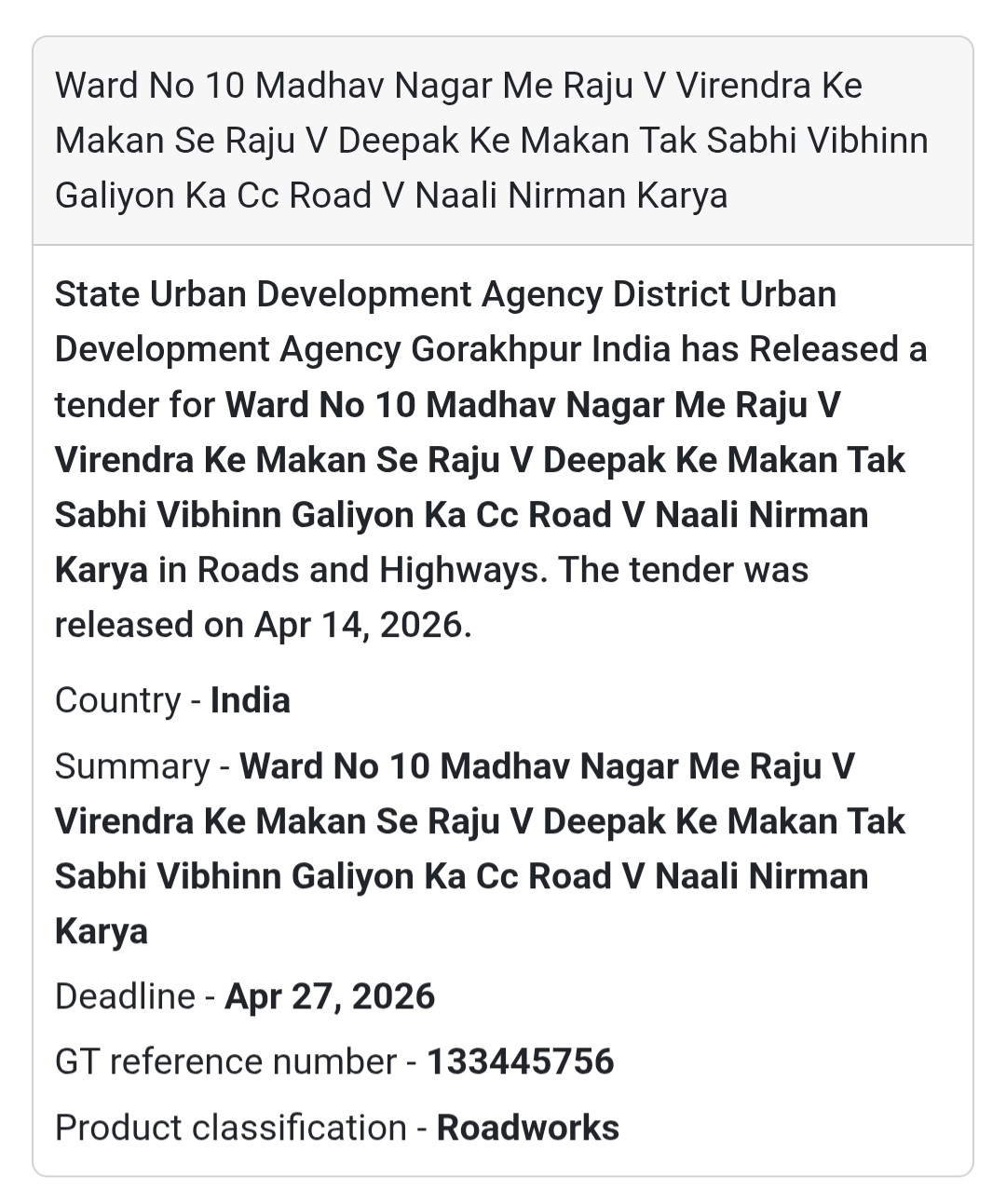🛣️ Road & Drain Work – Madhav Nagar (Ward 10)