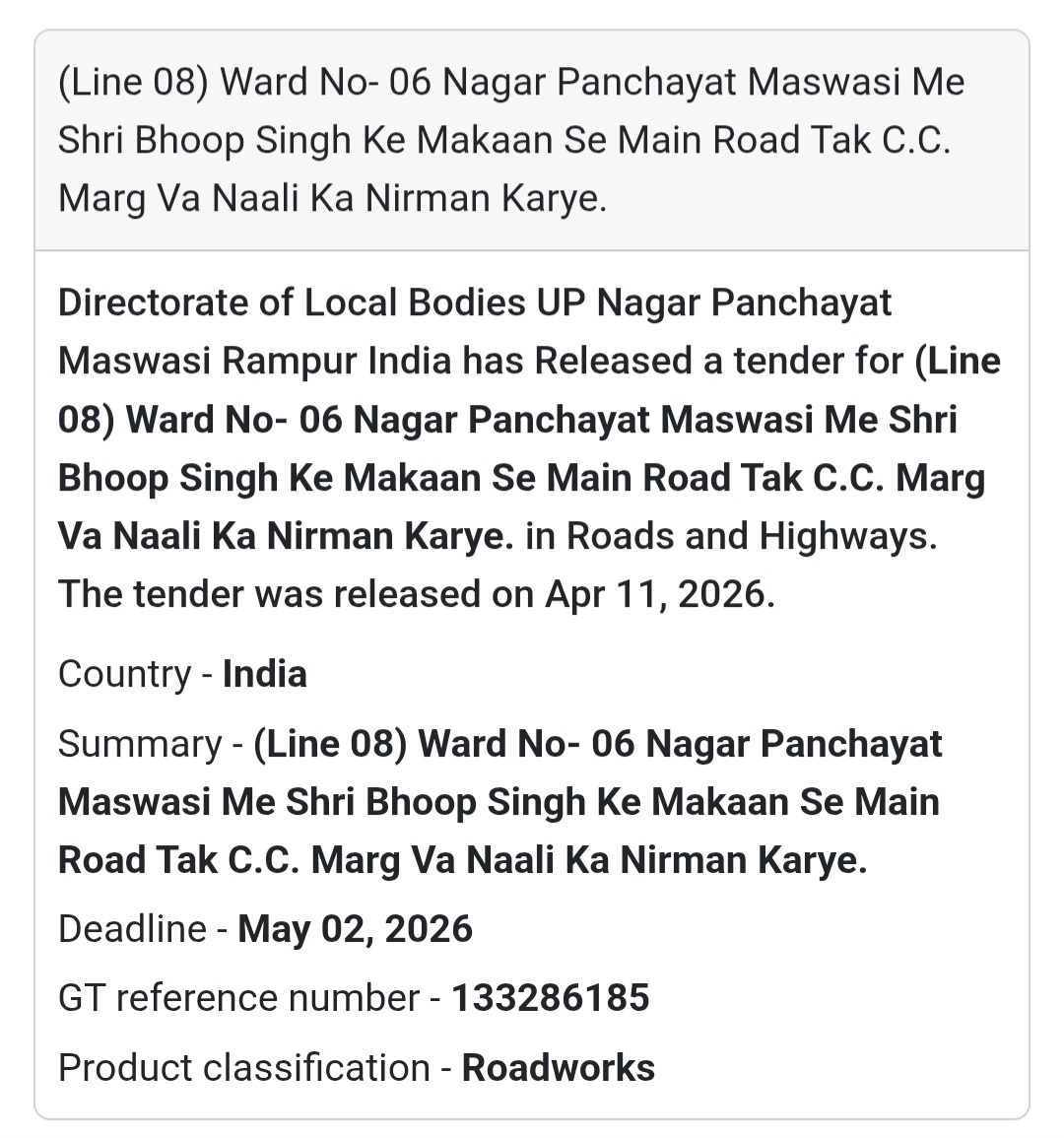 🚧 ROAD & DRAIN WORK – MASWASI (WARD 06)