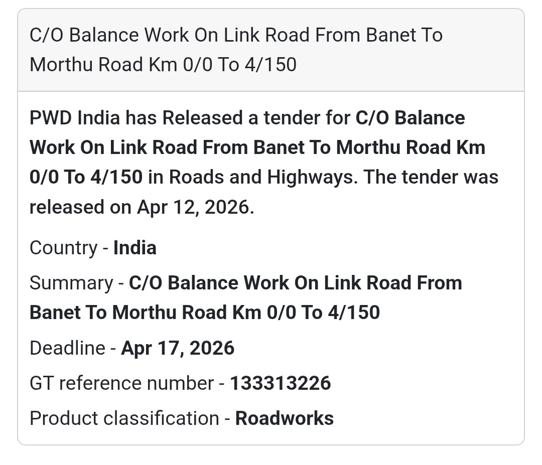 🛣️ Road Work – Banet to Morthu