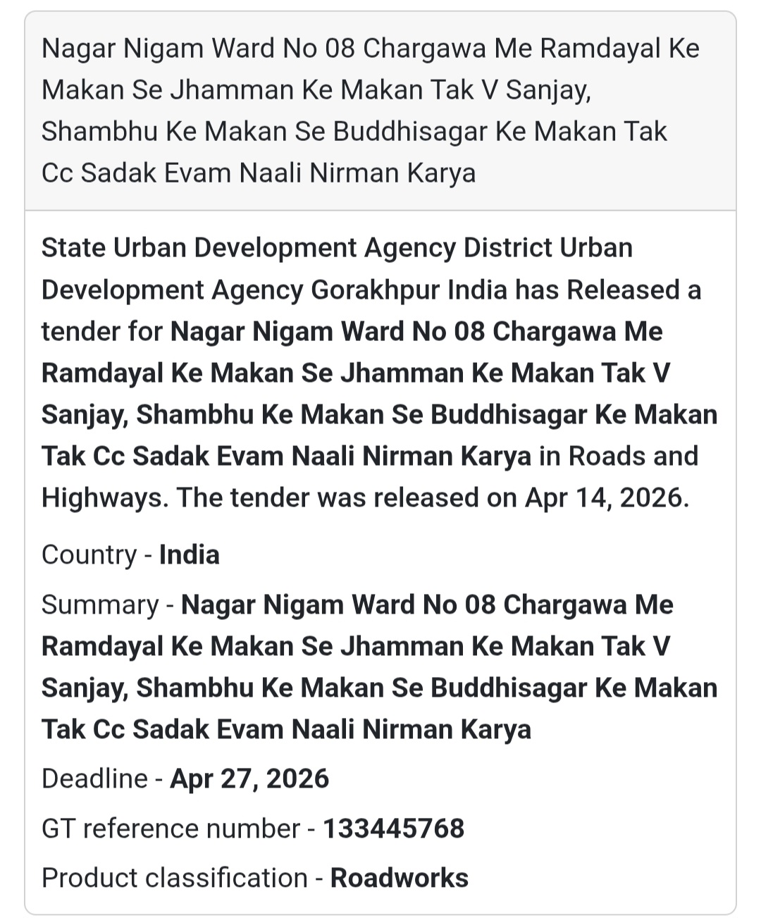 🛣️ Road Work – Chargawa (Ward 08)