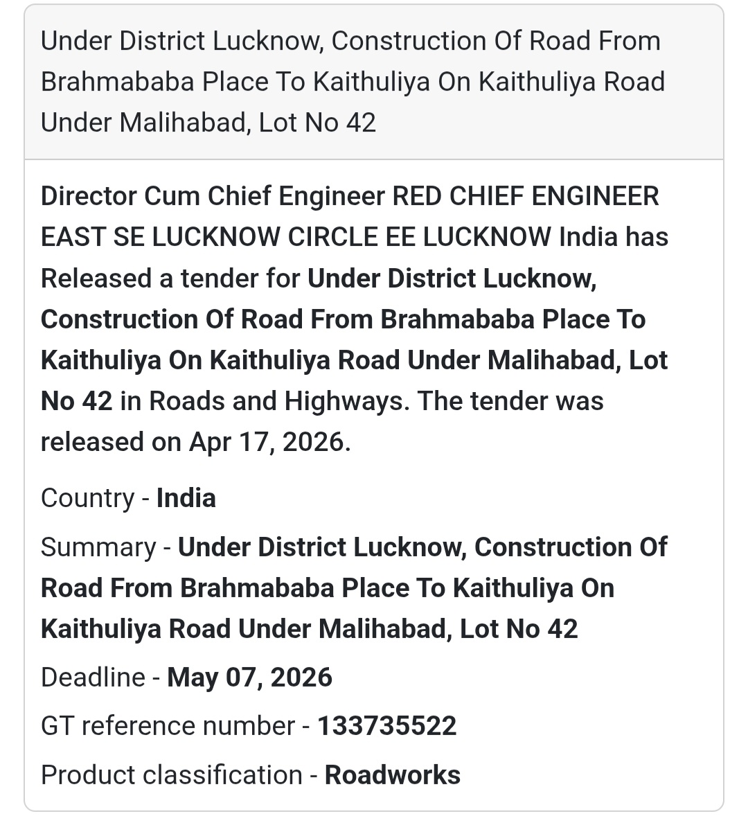 🛣️ Road Work – Lucknow (Malihabad)