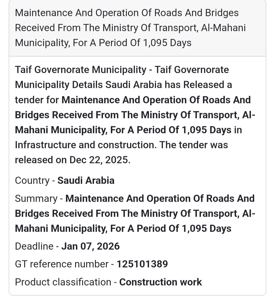 🛣️ Roads & Bridges O&M – Saudi Arabia 🇸🇦