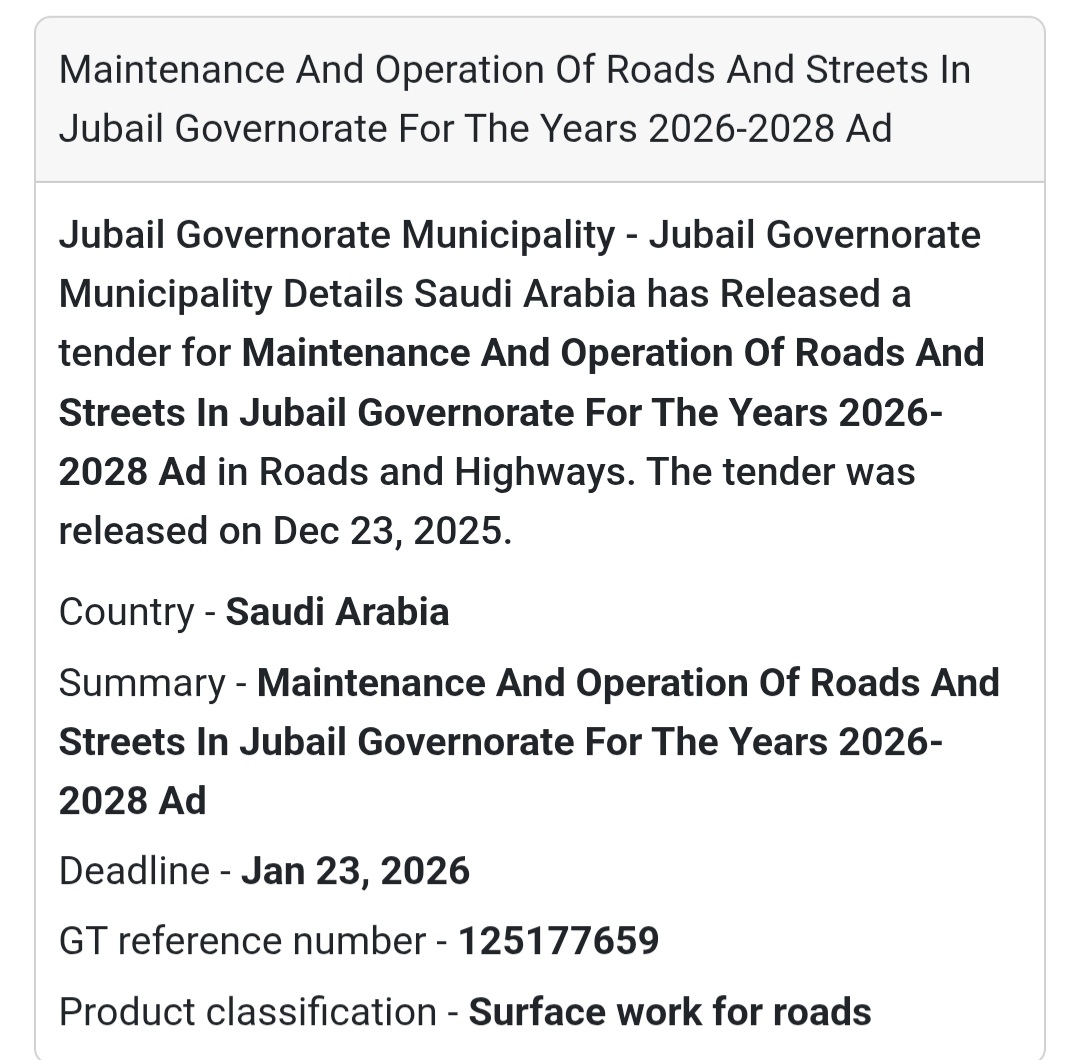 🛣 Roads & Streets Maintenance – Jubail (2026–2028)