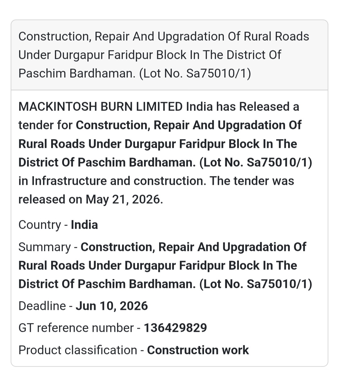 🛣️ Rural Road Construction Tender