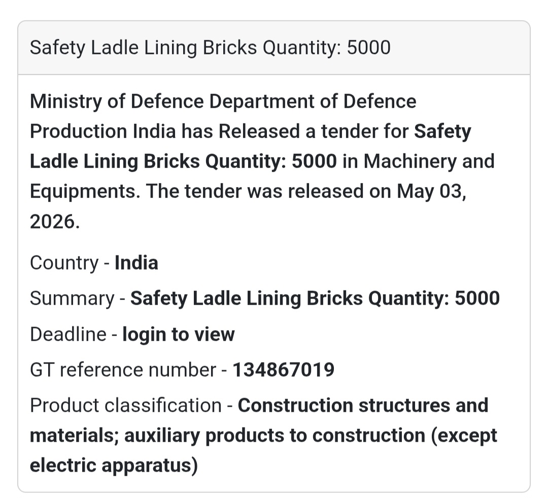 🧱 Safety Ladle Lining Bricks Tender