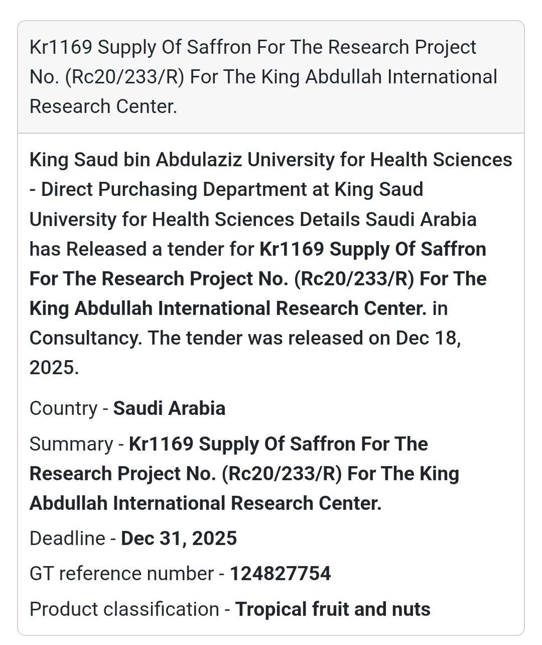 🔔 Saffron Supply for Research Project | Saudi Arabia 🇸🇦