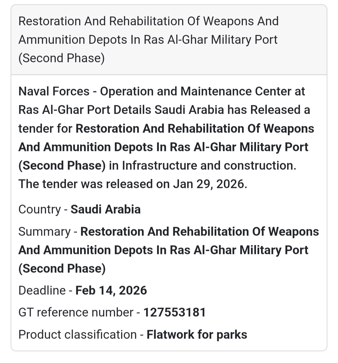 🇸🇦 Saudi Arabia Tender Alert 🇸🇦