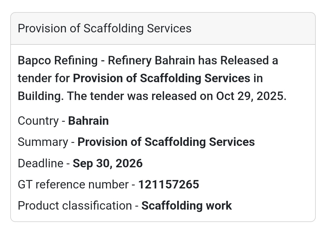 🏗️ Scaffolding Services Tender – Bahrain!