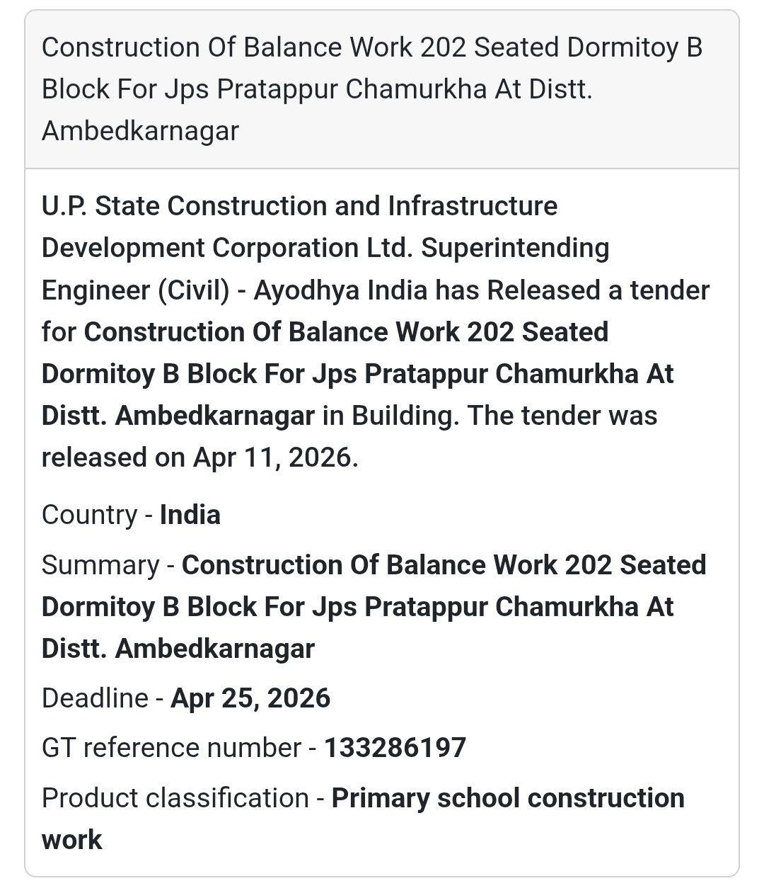 🏫 SCHOOL DORMITORY CONSTRUCTION – AMBEDKARNAGAR