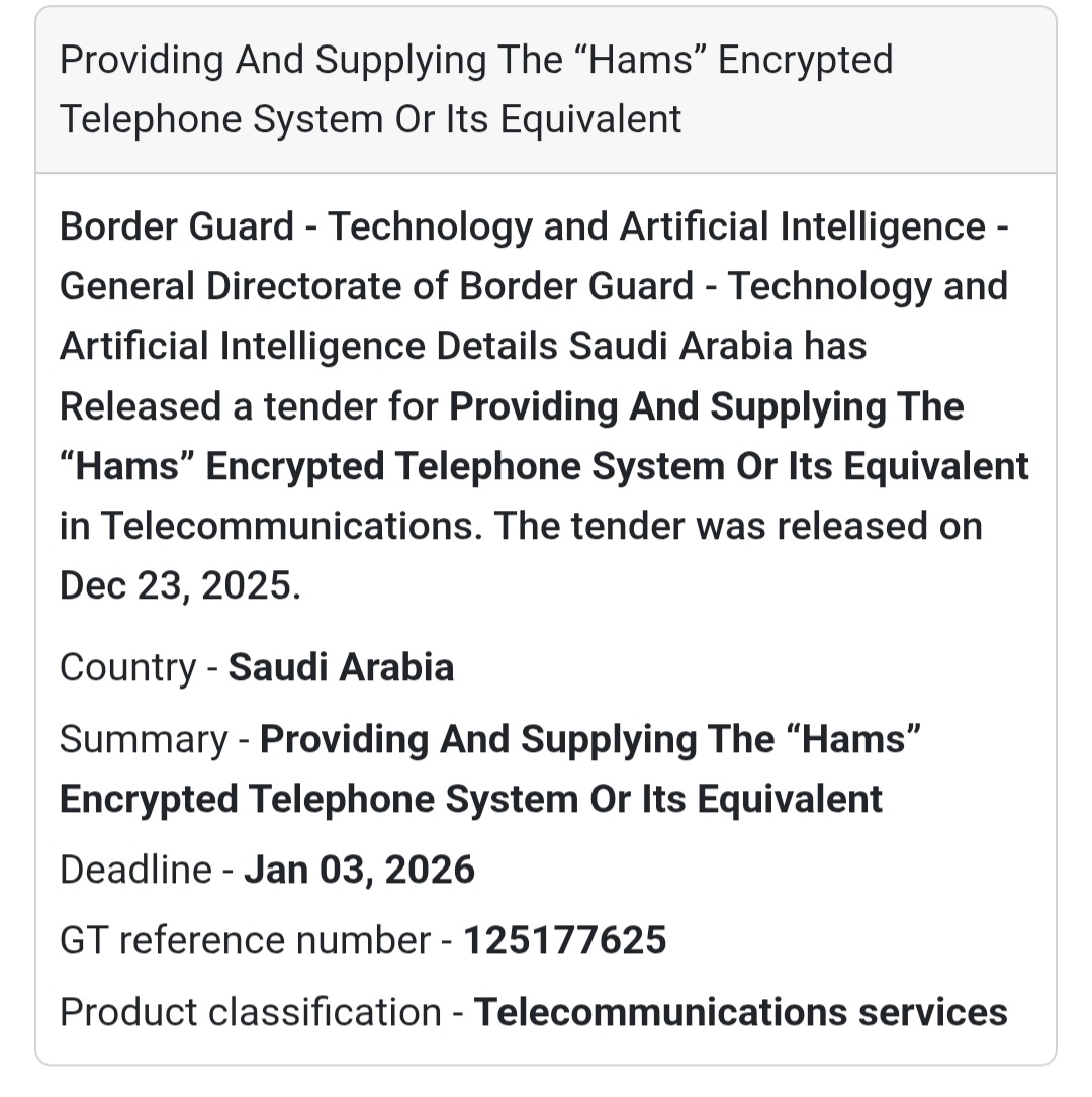 📞 Secure Telecommunications Tender – Saudi Arabia 🇸🇦