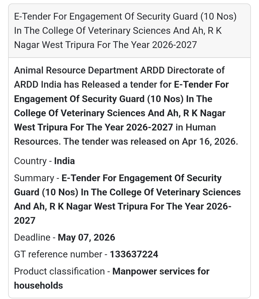 🛡️ Security Guard Services Tender