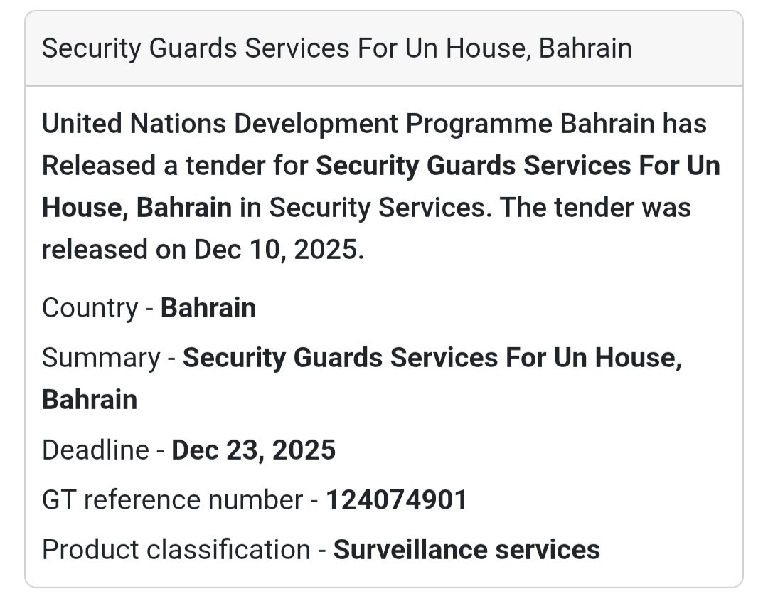 🚨 Security Services Tender – Bahrain 🇧🇭🛡️