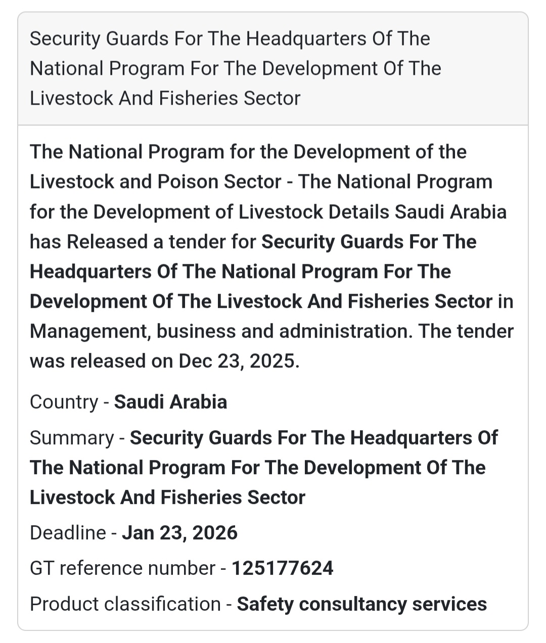 🛡️ Security Services Tender – Saudi Arabia 🇸🇦