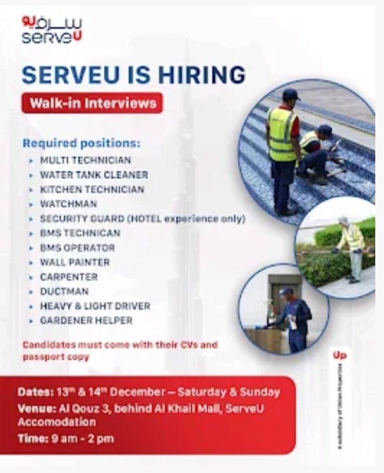 🚨 SERVEU LLC – WALK-IN INTERVIEWS | DUBAI 🚨
