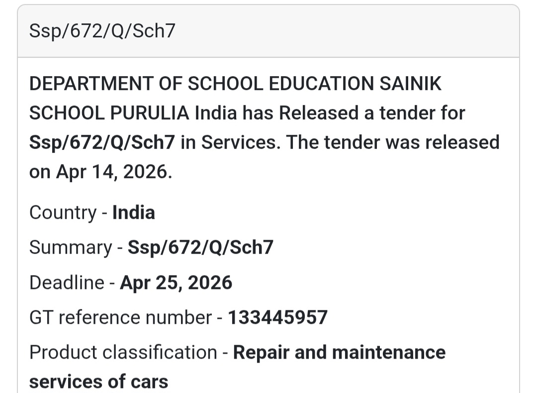 🔧 Service Tender – Sainik School Purulia