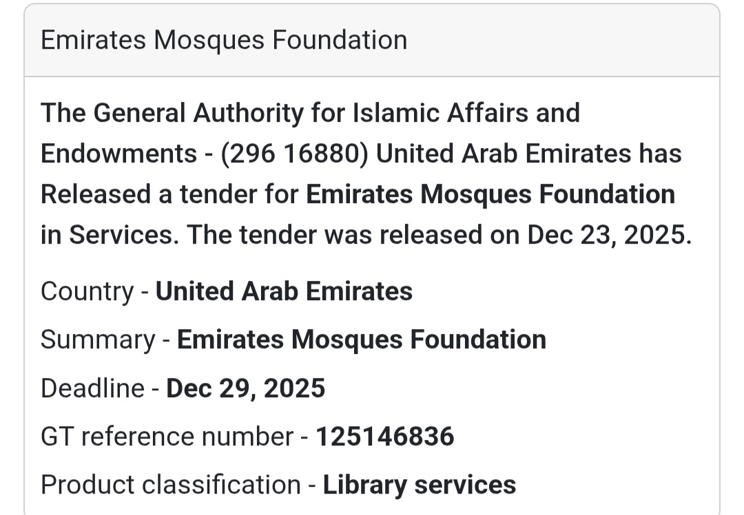 🕌 Service Tender | UAE (Emirates Mosques Foundation)