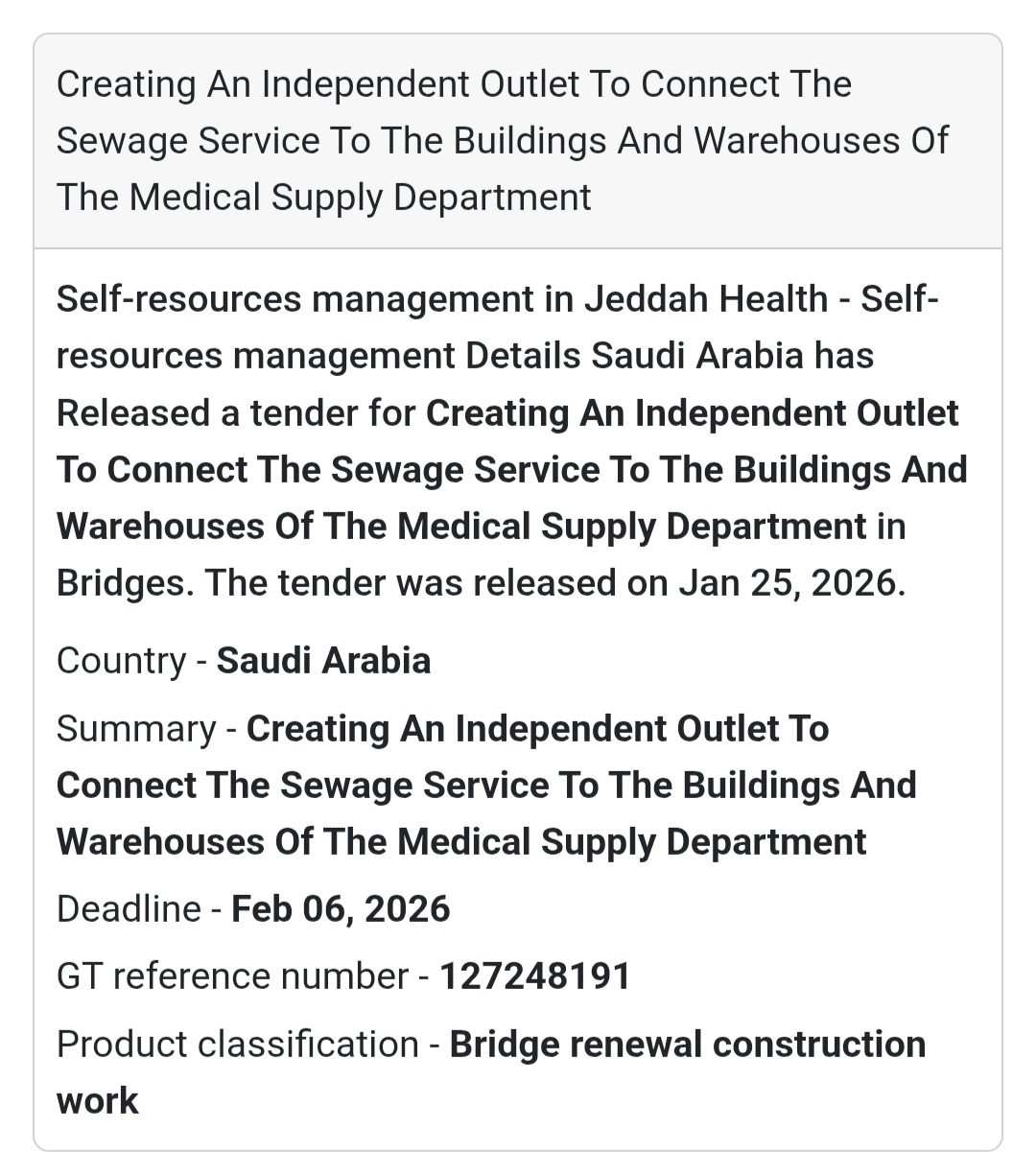 🏗️ Sewage Connection Works – Medical Supply Department