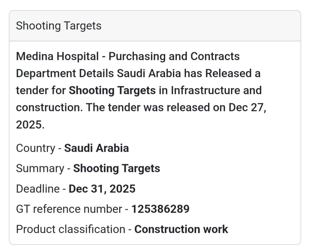 🎯 Shooting Targets Tender | Saudi Arabia 🇸🇦