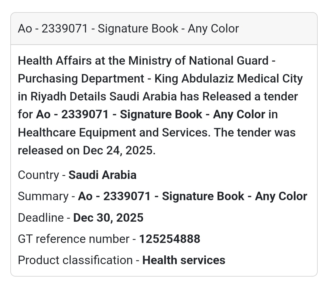 📘 Signature Books – Saudi Arabia 🇸🇦 Tender Description: