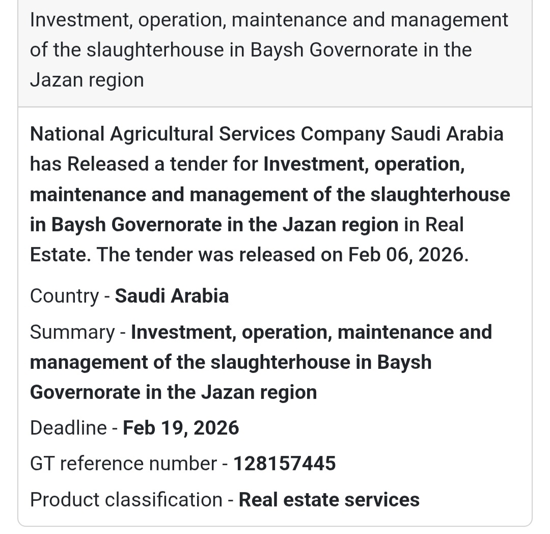 🐄 Slaughterhouse Investment & Operation Tender