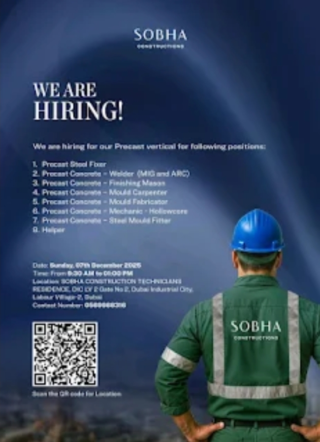 🏗️ SOBHA Constructions is Urgently Hiring for Precast Vertical in Dubai! 🇦🇪