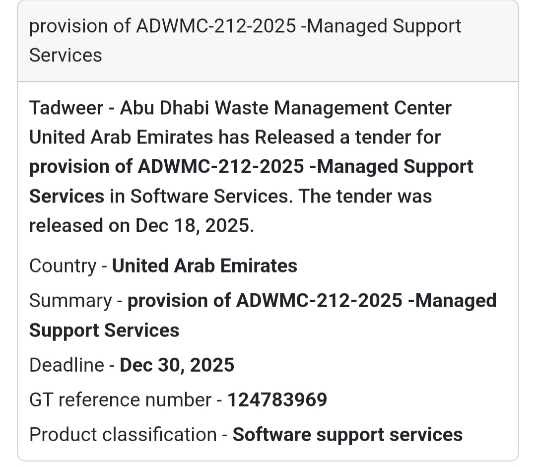 🔔 Software Services Tender | United Arab Emirates 🇦🇪