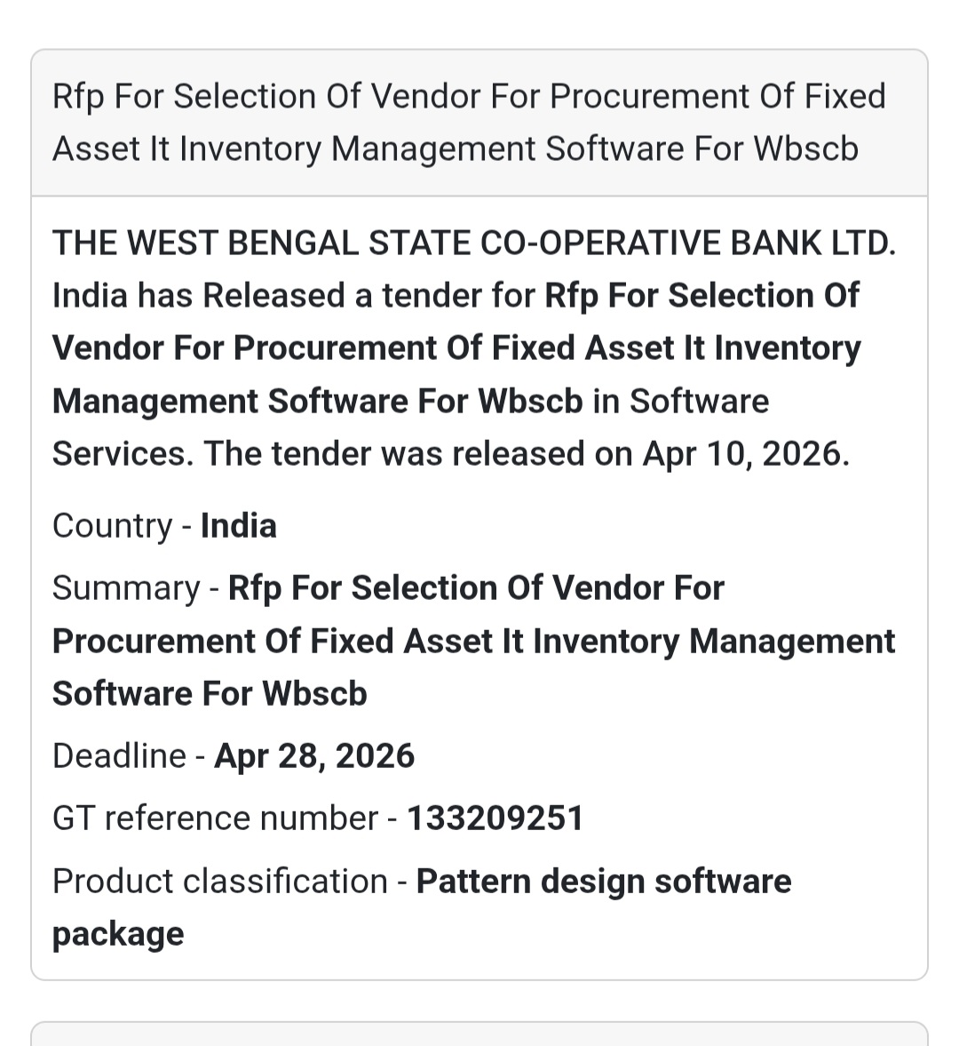 💻 Software Tender – WBSCB